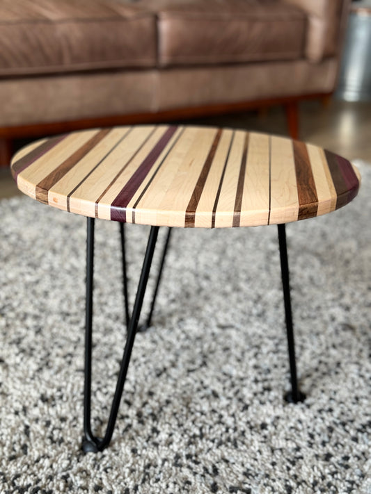 MAPLE+CHERRY+PURPLEHEART+TIGERWOOD END TABLE