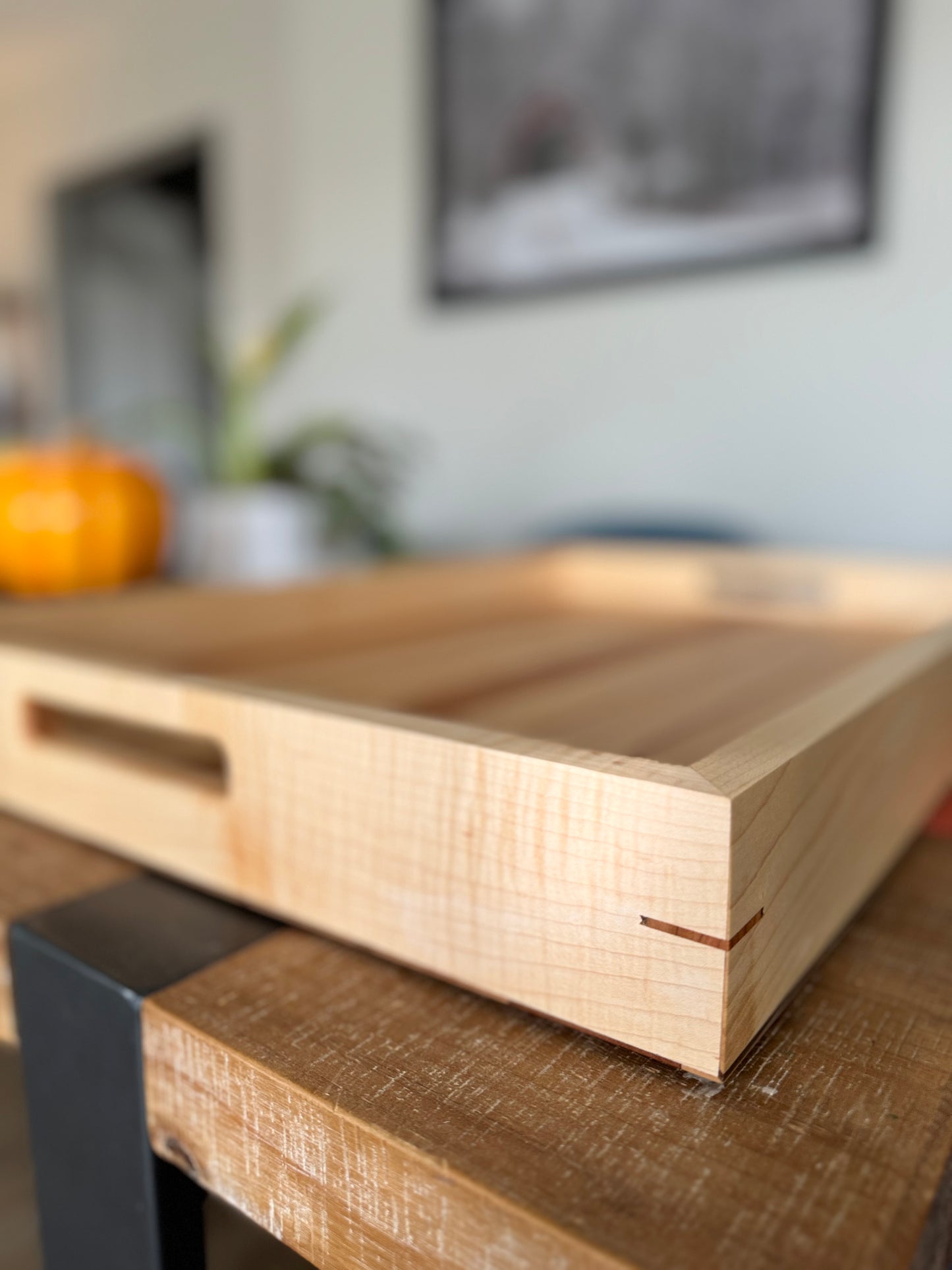Serving tray maple cherry custom handmade handcrafted side view