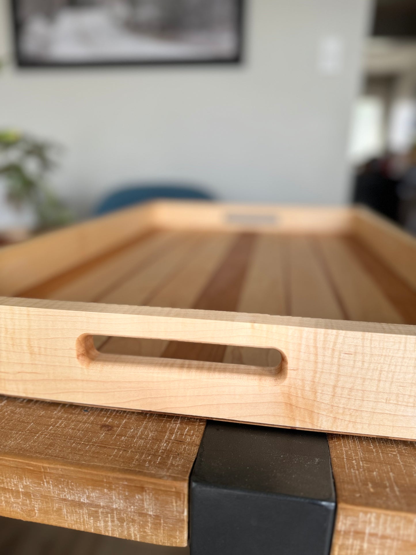 Serving tray maple cherry custom handmade handcrafted side view