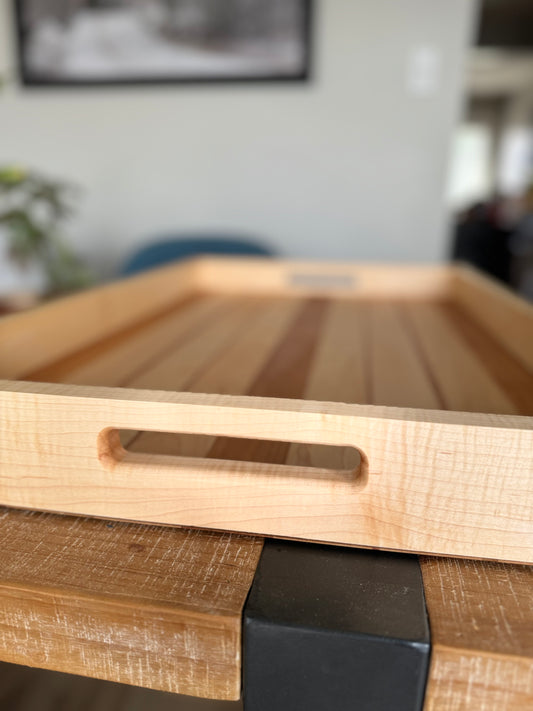 Serving tray maple cherry custom handmade handcrafted side view