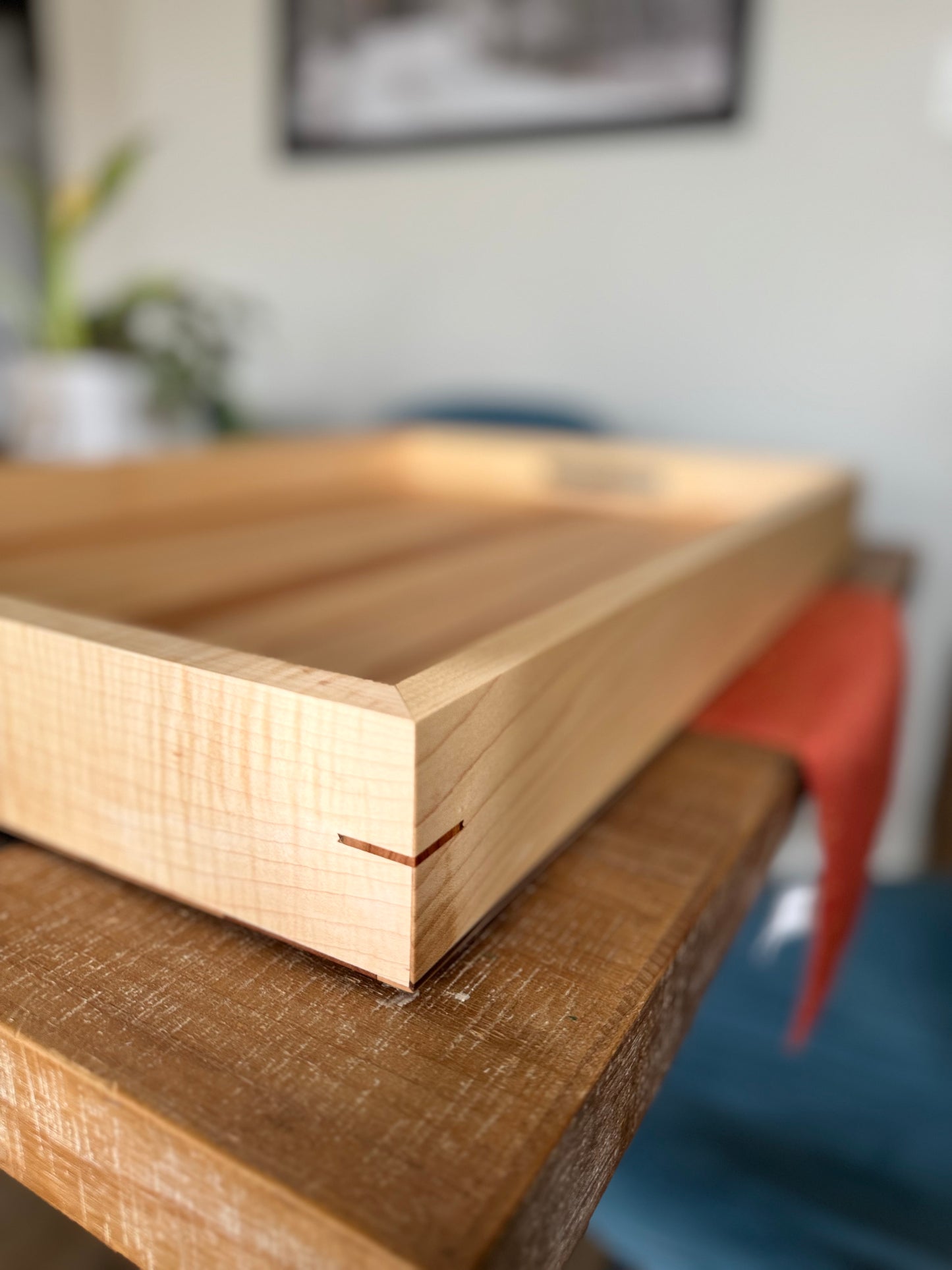 Serving tray maple cherry custom handmade handcrafted side view