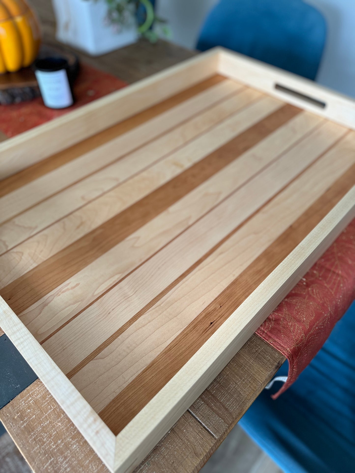 Serving tray maple cherry custom handmade handcrafted top view