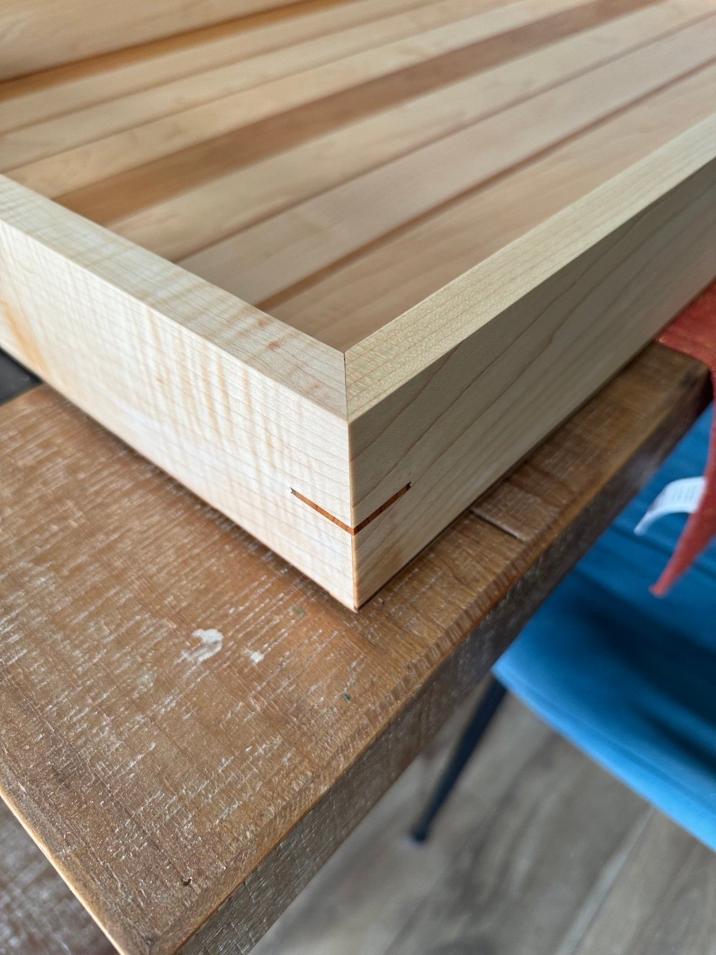 Serving tray maple cherry custom handmade handcrafted side view