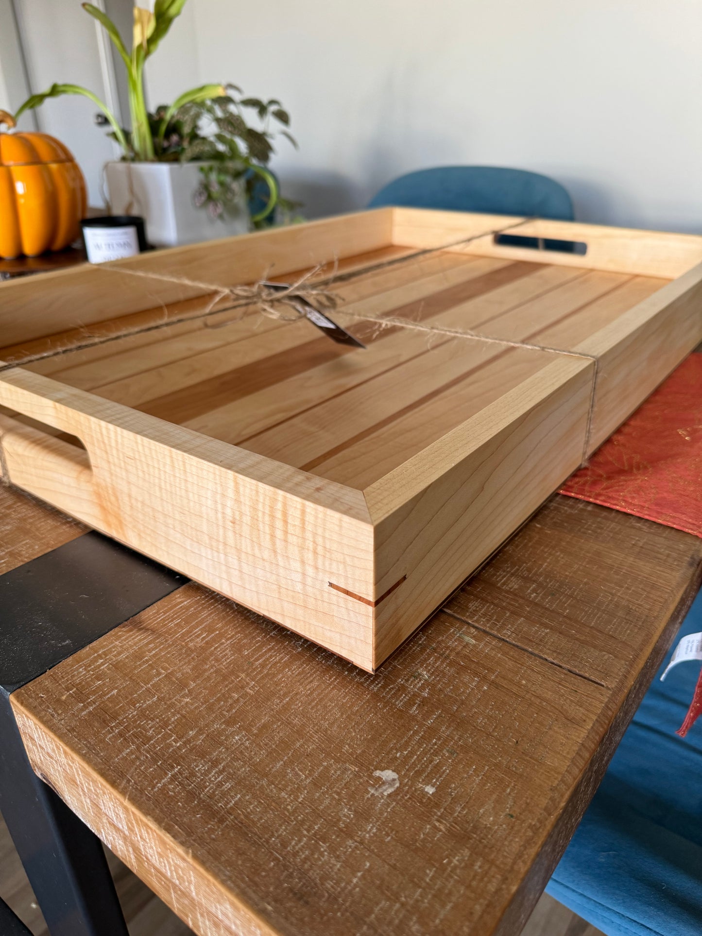 Serving tray maple cherry custom handmade handcrafted side view