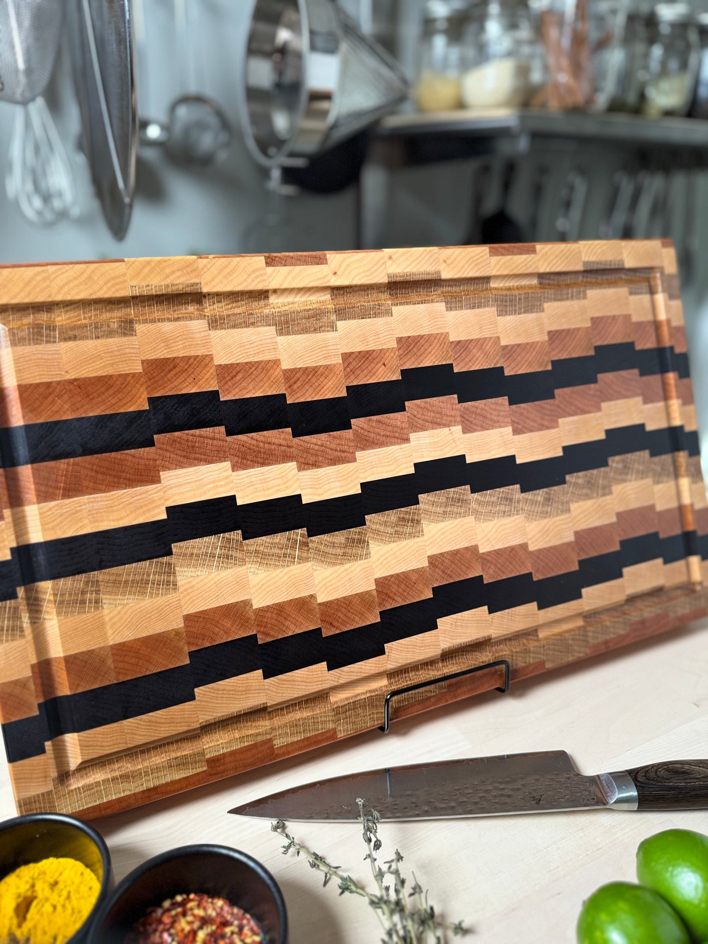 "WAVERLEY" MAPLE+WALNUT+CHERRY+WHITE OAK END GRAIN CUTTING BOARD