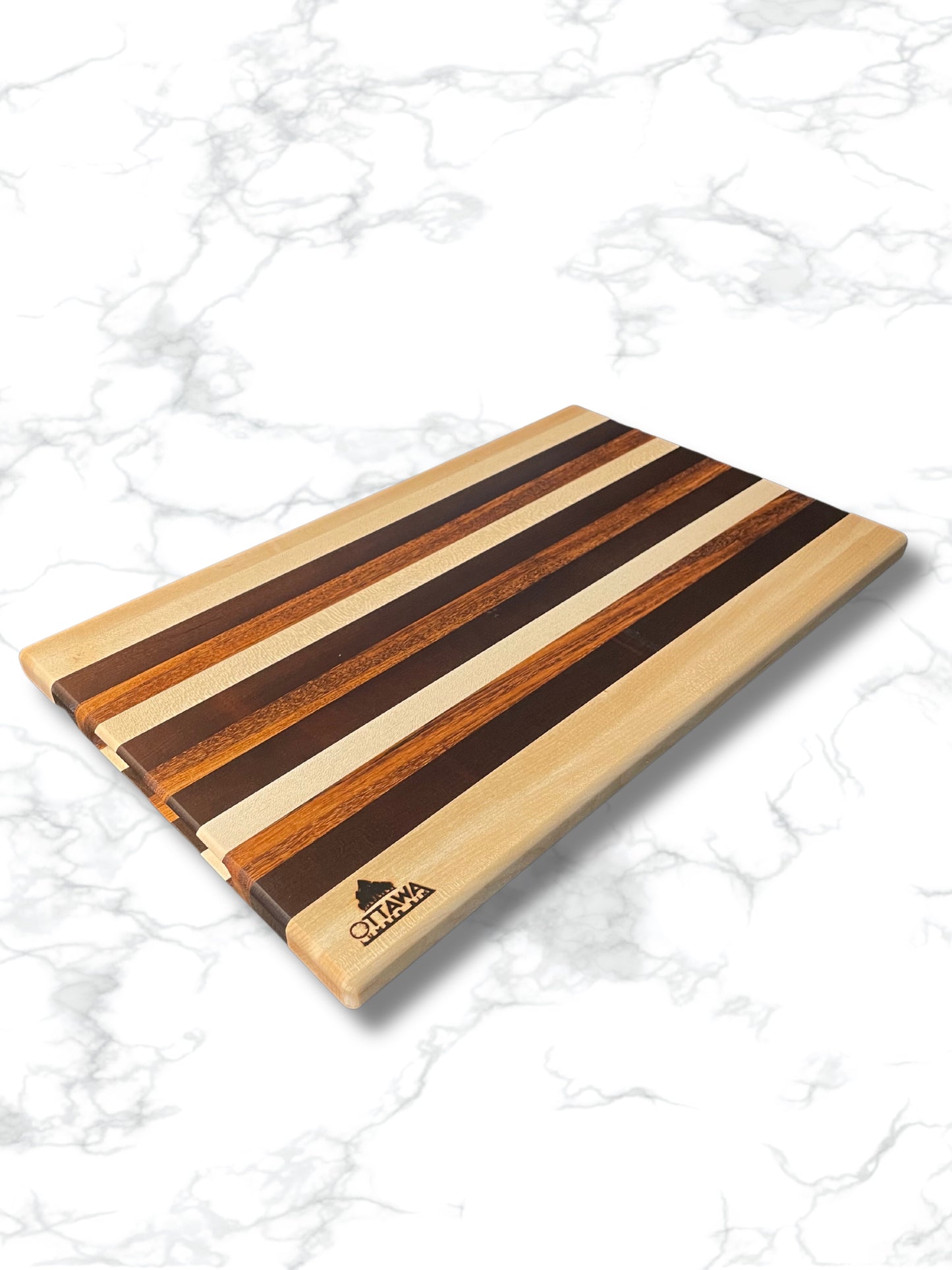"HARVEST HORIZON" MAPLE+TIGERWOOD+TOASTED MAPLE CHARCUTERIE BOARD