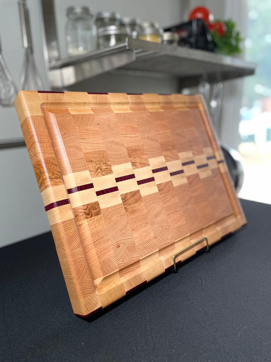 "FOXBOROUGH" MAPLE+WHITE OAK+ACCENT END GRAIN CUTTING BOARD