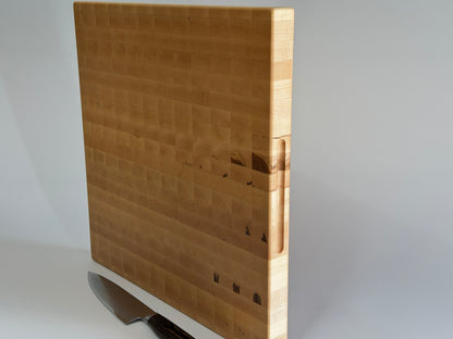 XXL maple end grain butcher block standing upright showing end grain pattern — handmade in Ottawa