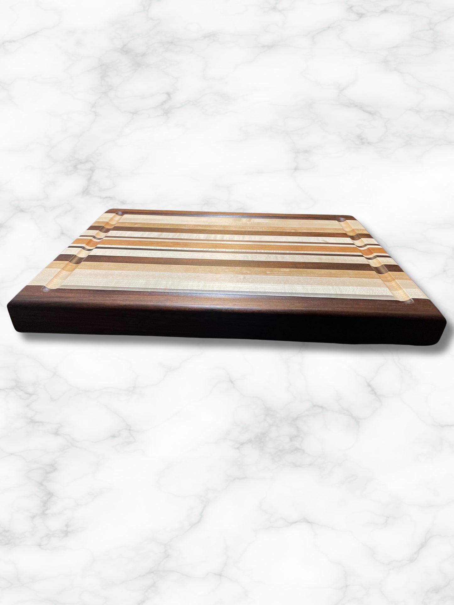 custom handmade edge grain cutting board wood walnut maple cherry, front view