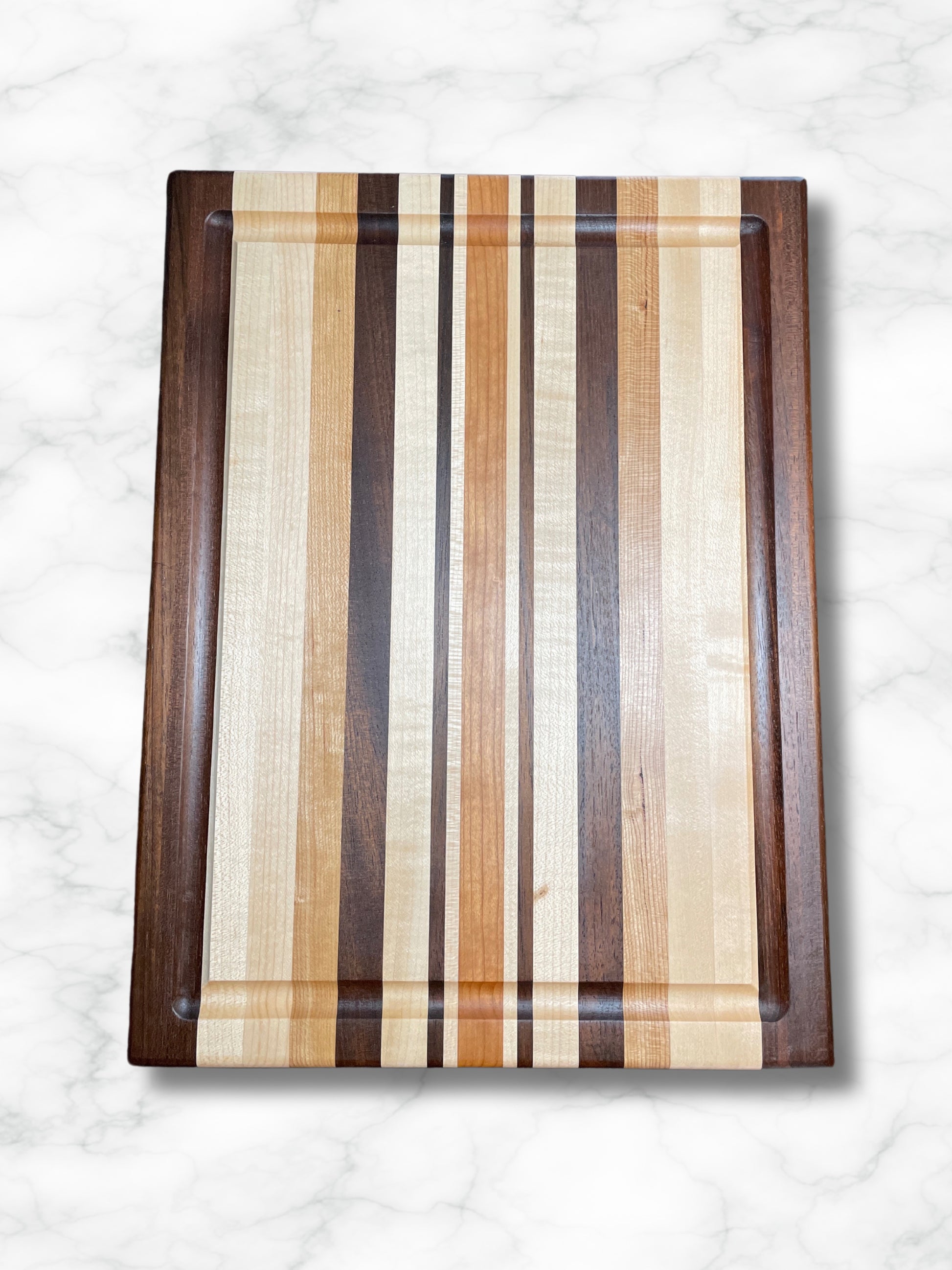 custom handmade edge grain cutting board wood walnut maple cherry, top view