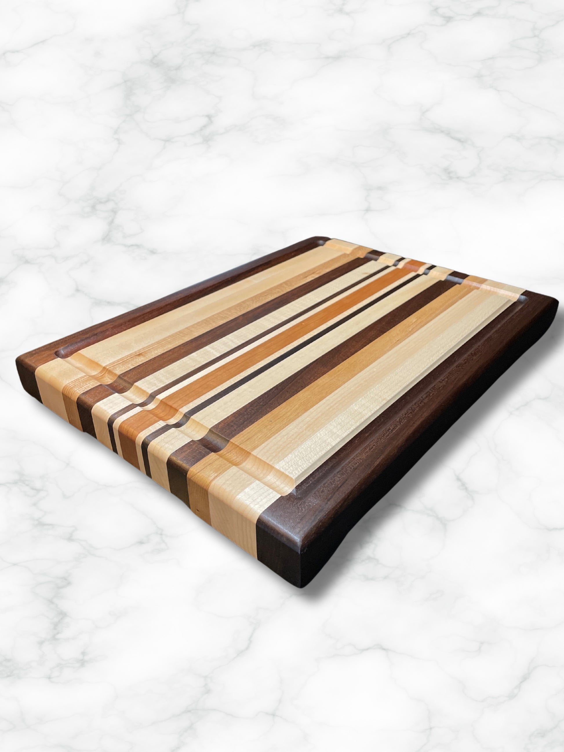 custom handmade edge grain cutting board wood walnut maple cherry, side view
