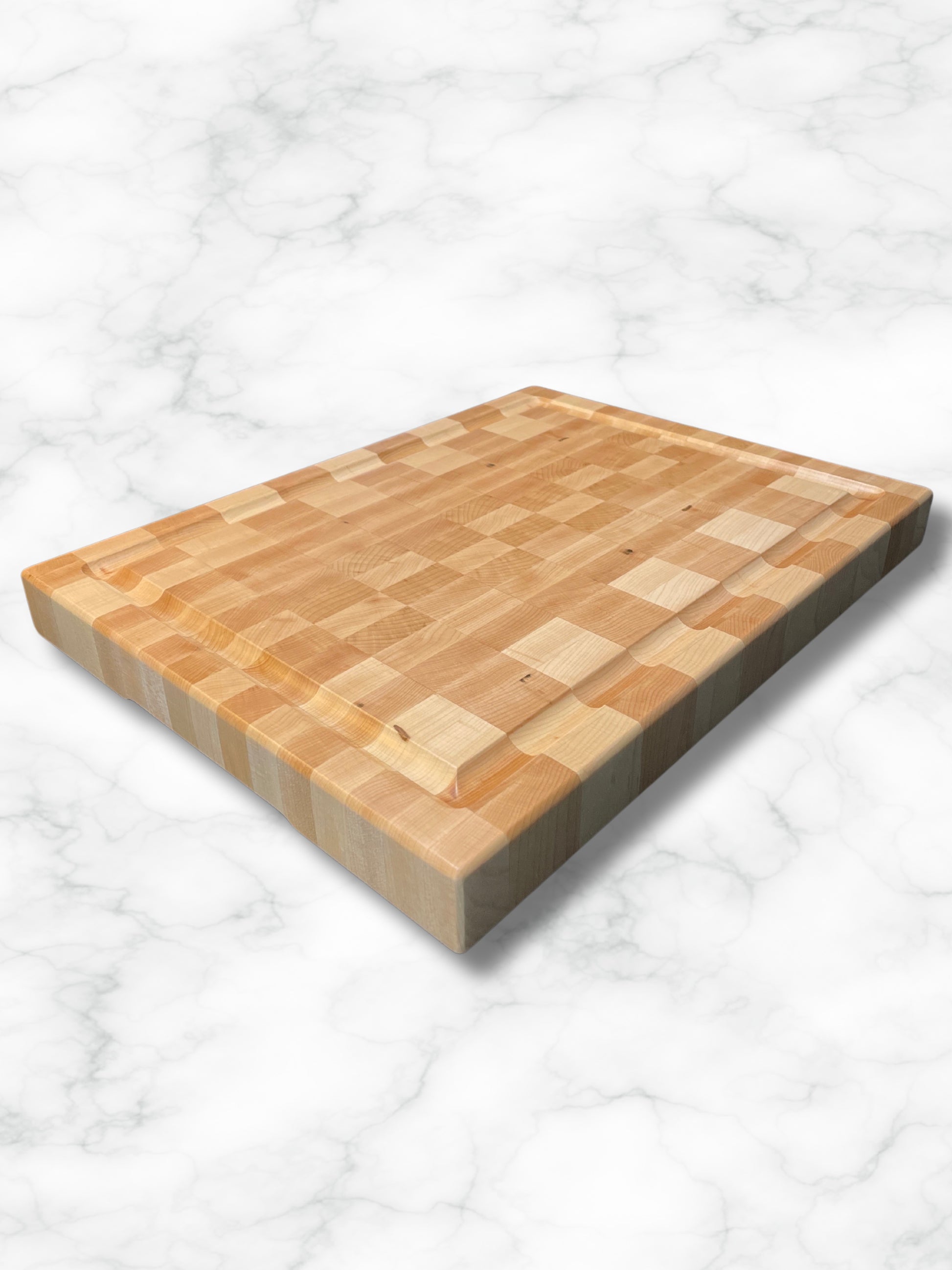 custom handmade end grain maple wood cutting board, side view
