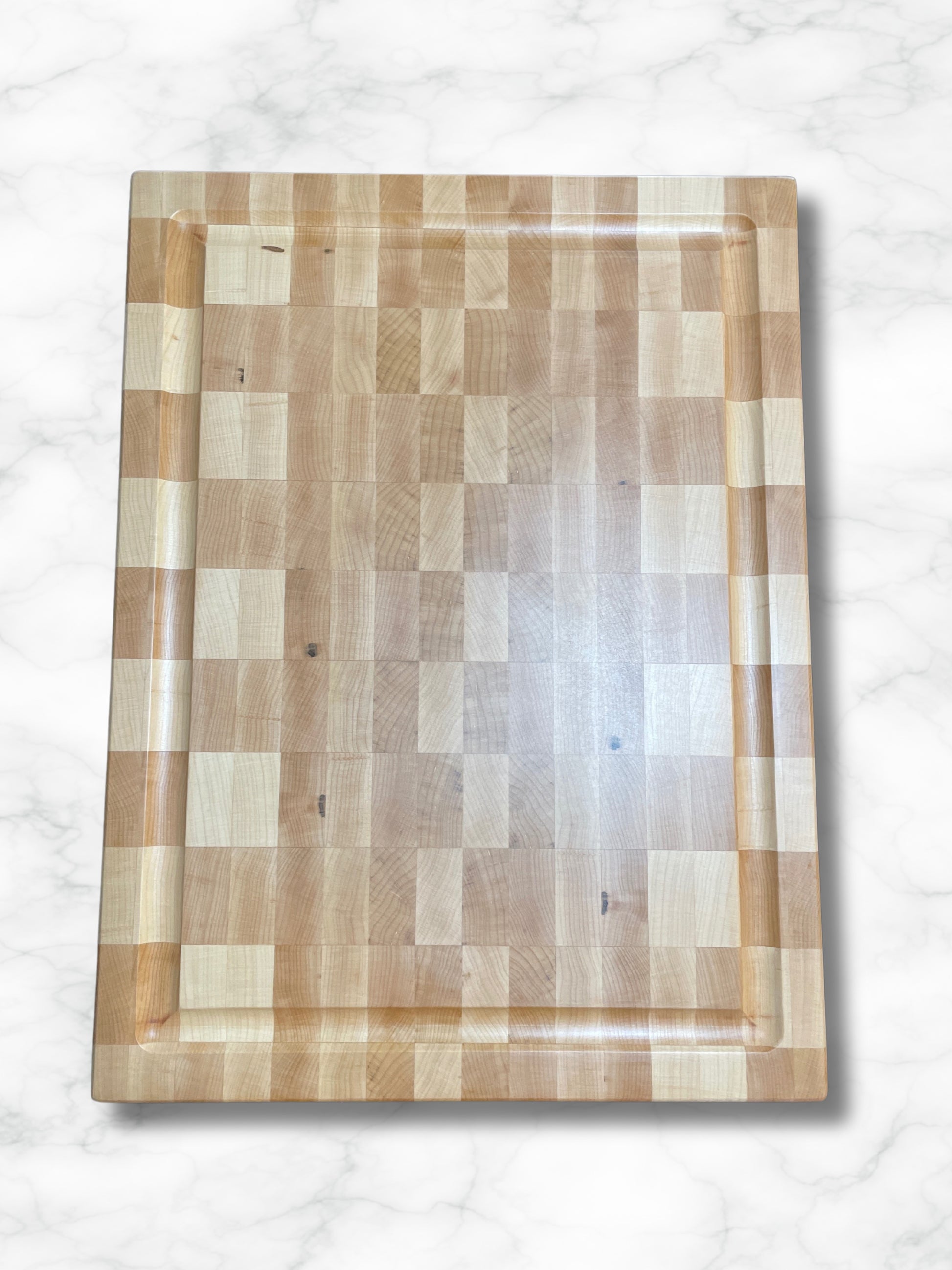 custom handmade end grain maple wood cutting board, top view