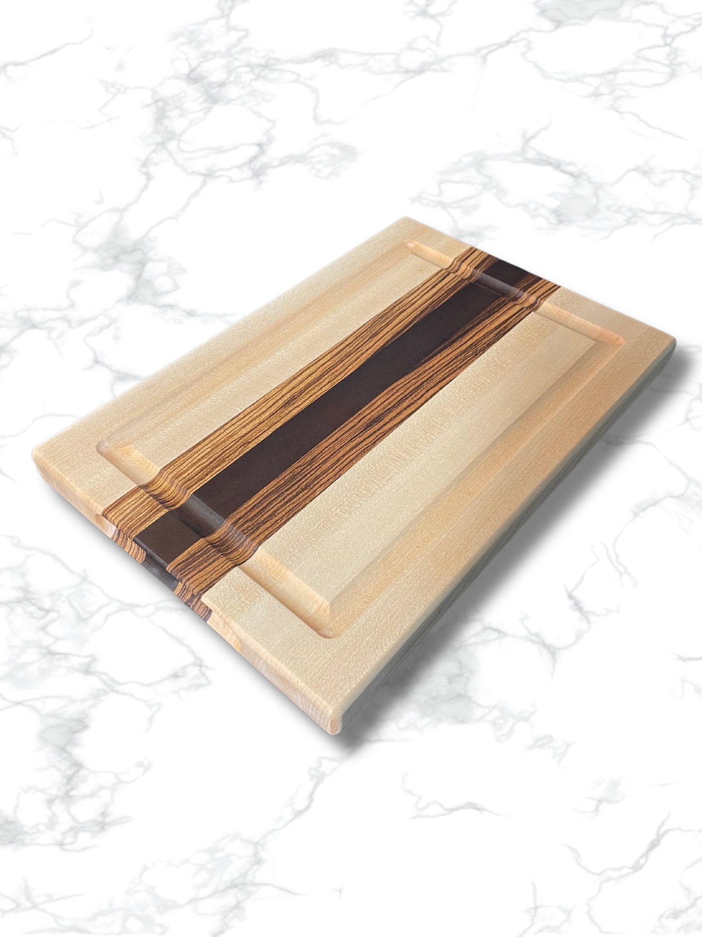 "COTTINGHAM" MAPLE+ZEBRAWOOD+TOASTED MAPLE EDGE GRAIN CUTTING BOARD