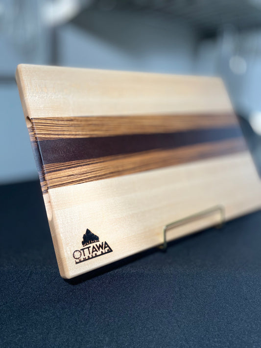 "COTTINGHAM" MAPLE+ZEBRAWOOD+TOASTED MAPLE EDGE GRAIN CUTTING BOARD