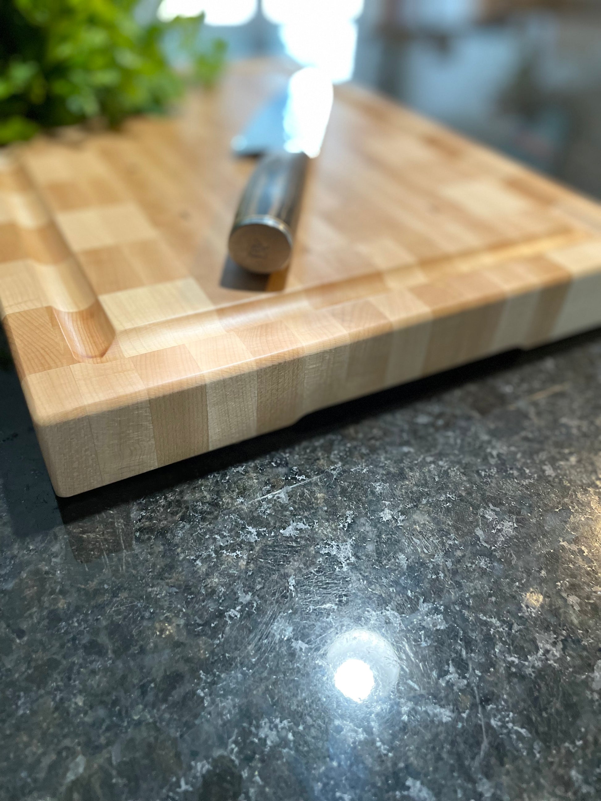 custom handmade end grain maple wood cutting board, side/topview