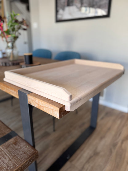 Wide front view of maple pierogi board showing full surface area