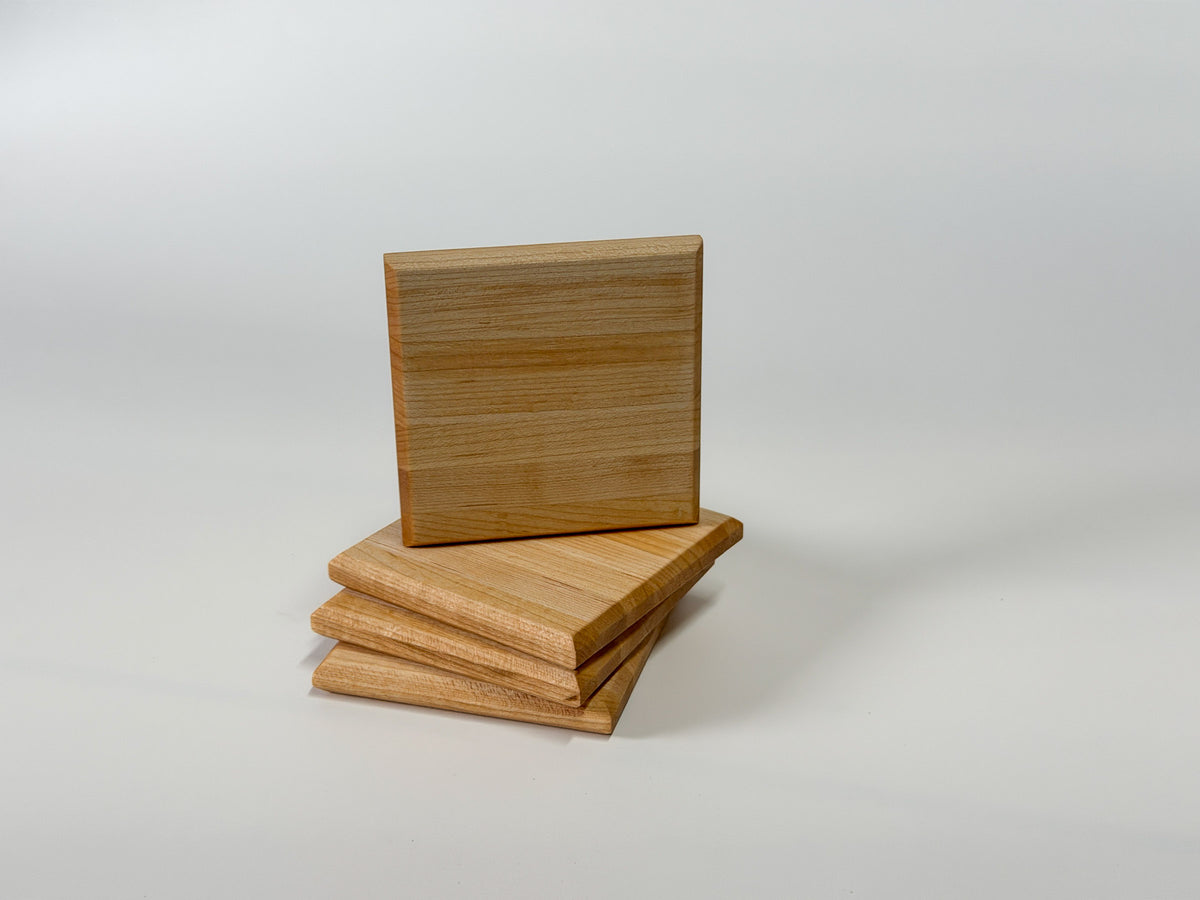 Handmade maple wood coaster crafted in Ottawa, natural grain finish