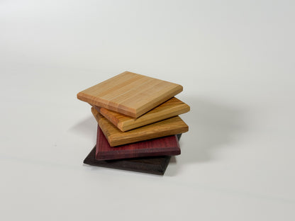Handmade multi colour stack of coasters handmade in Ottawa, variety hardwood grain