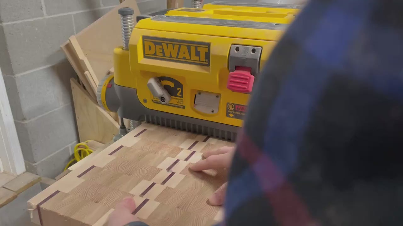Load video: Handmade cutting board end grain edge grain wood maple oak walnut how to made