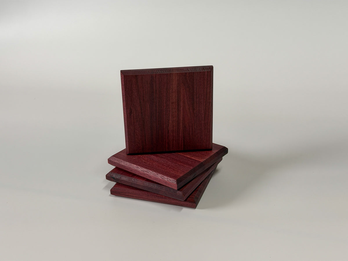 Purpleheart wood coaster handmade in Ottawa, vibrant purple exotic hardwood